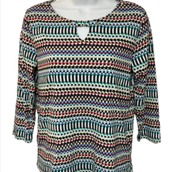 Rafaella Ladies Small Multicolor 3/4 Sleeve round Keyhole neck Blouse - Picture 1 of 14